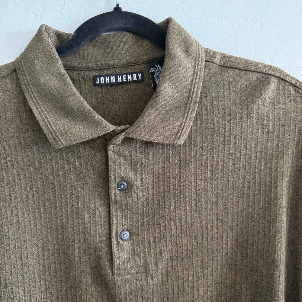 John Henry Ribbed Cotton Blend Long Sleeve Collared Shirt